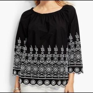 Talbots Embroidered Eyelet Black Blouse